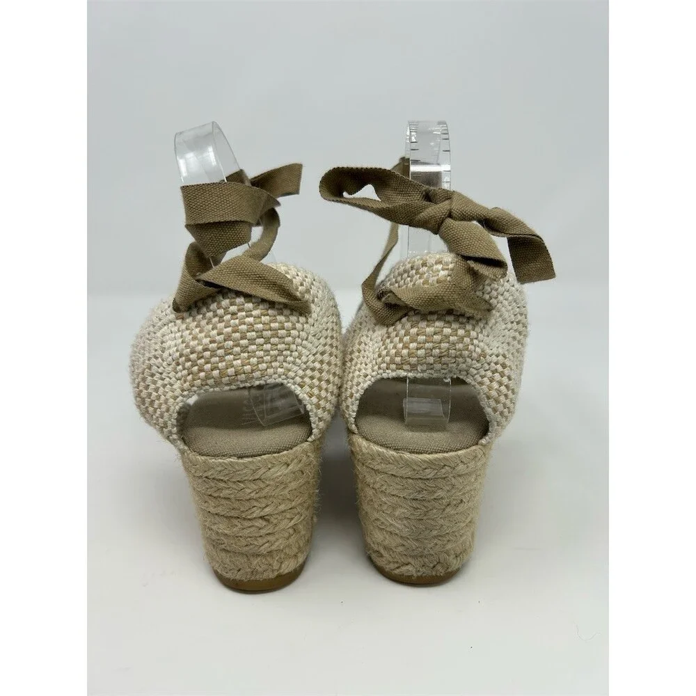 Viscata Barcelona Womens Espadrille Wedge Heels Beige Lace Up Almond Toe Size 40